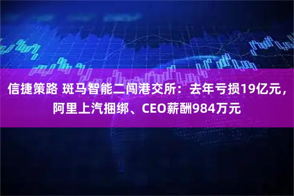 信捷策路 斑马智能二闯港交所:去年亏损19亿元,阿里上汽捆绑、CEO薪酬984万元